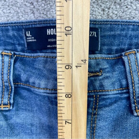 Hollister Jeans Women’s 4 Long Blue Flare High Rise Medium Wash Ripped Stretch - Picture 8 of 12